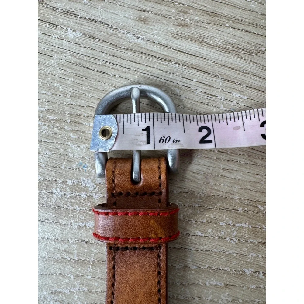 Brooks Brothers Mens Plaid Cotton and Leather Belt Brown Blue Pink Size Large